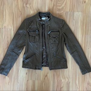 Michael Kors Brown Leather Moto Jacket